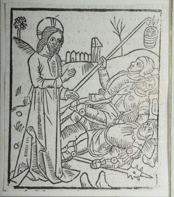 an image of a black and white drawing of a man with a sword