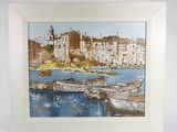 a picture of a painting of boats in the water