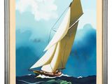 tableau représentant un voilier en mer, avec des nuages en arrière-plan