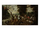 an image of a painting of a group of animals in a wooded area