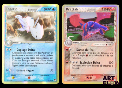 deux cartes Pokémon présentant des motifs différents sur un fond noir