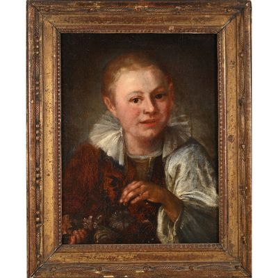 un tableau représentant un jeune garçon tenant une grappe de raisin