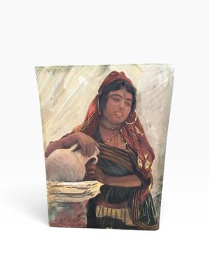 a painting of a woman holding a jug in her hand