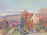 an image of a painting of a house in the country