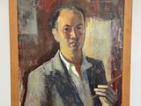 tableau représentant un homme en costume tenant une cigarette dans la main droite