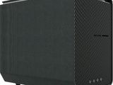 a close up of a black speaker on a white background