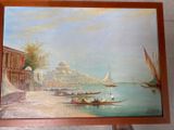 une image d'une peinture de bateaux sur l'eau