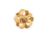 a close up of a gold ring on a white background
