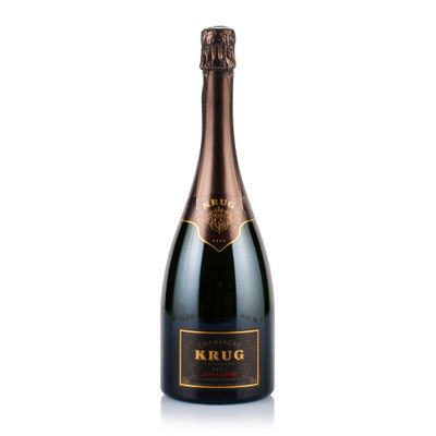 a bottle of krug champagne on a white background