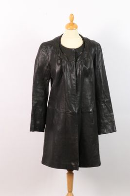 INES & MARECHAL - Manteau trois-quarts en cuir noir sans col…