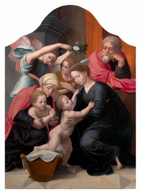an image of a painting of a group of people with a baby
