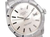 an image of a rolex stainless steel wrist watch with a white dial