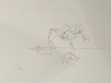 un dessin représentant un homme à cheval et un chien