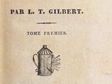 an old book with a black and white image of a teapot