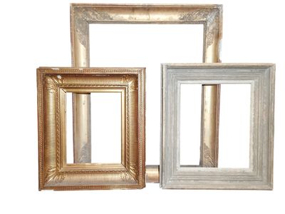 three gold and silver picture frames on a white background