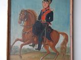 painting of a man in uniform riding a horse in a field