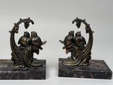 pair of antique bronze elephant bookends on marble bases