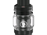 a close up of a black and clear tank with a logo on it