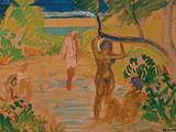 un tableau représentant un homme et une femme dans un jardin