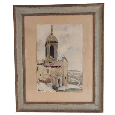 an image of a painting of a church with a steeple