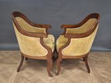 pair of french louis xv style armchairs in walnut and velvet upholstered
