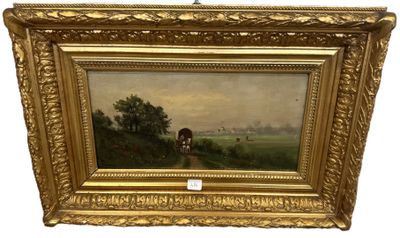 Huile sur toile « Calèche » signé FEROU 18 x 36