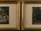deux tableaux encadrés représentant des chevaux et des personnages dans un décor boisé
