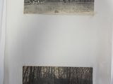 two old photos of horses and people in the woods