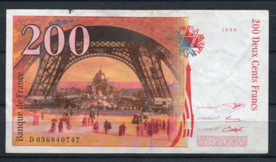 une image d'un billet de banque avec la tour Eiffel en arrière-plan