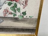 a picture of a painting of a vase with flowers in it