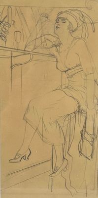 an image of a drawing of a woman sitting at a table