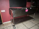 a stainless steel table with a sink on top of it