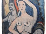 une image représentant un tableau où l'on voit une femme avec un homme en arrière-plan
