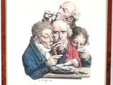 framed print of a group of men eating a meal together