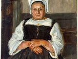 une image d'un tableau représentant une femme assise sur un banc
