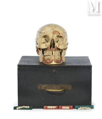 a skull sitting on top of a box on a white surface