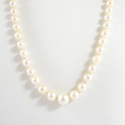 un gros plan d'un collier de perles blanches sur un mannequin
