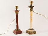 pair of antique lamps on marble bases with brass fittings