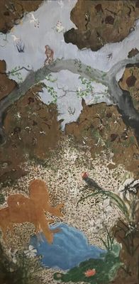 a picture of a painting on the wall of a bathroom