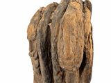 sculpture of a hand holding a piece of wood on a white background