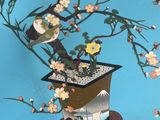 a painting of a bird sitting on top of a flower pot