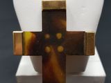 gold plated cross pendant with tortoise shell in center