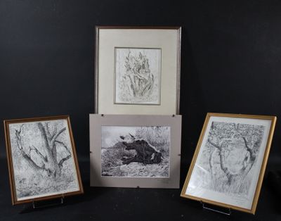 Réunion de quatre dessins originaux au stylo à bille de Henr…