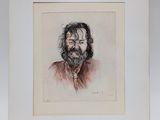painting of a man with a beard and a tie in a white frame