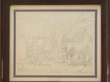 dessin représentant un homme et une femme devant une maison