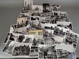 several black and white photos of a bunch of old buildings