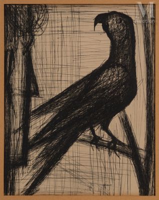 an image of a drawing of a black bird on a branch