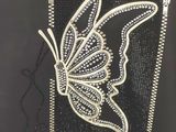 a close up of a picture of a butterfly on a black background