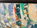 une peinture à l'huile représentant un tableau représentant un soleil, dans un cadre noir