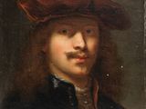 portrait of a man in a red beret by person
